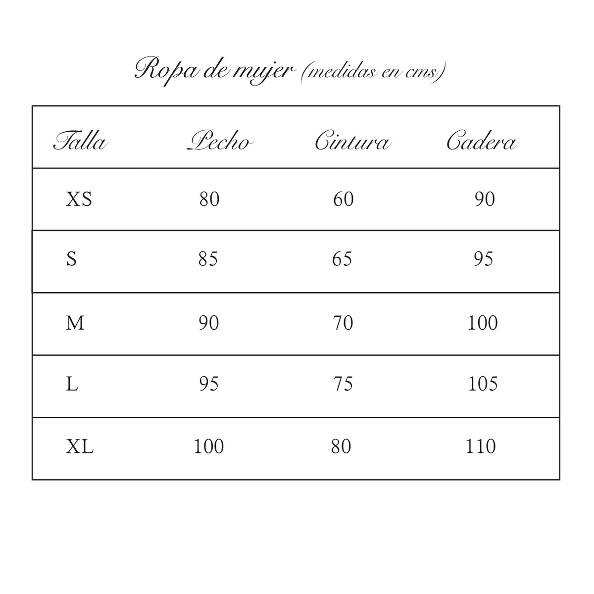 Guía de tallas – María Martre